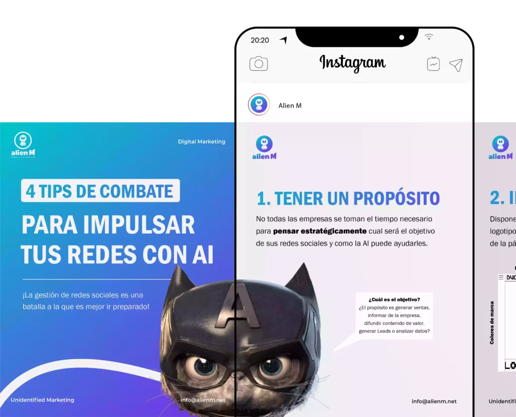 Mockup de carrusel de instagram con un gato de Alien M